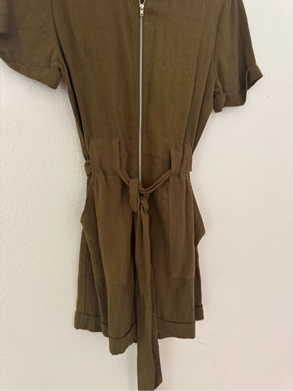 Forever 21 Olive Utility Short-Sleeve Romper with Tie Waist - Picture 13 of 13